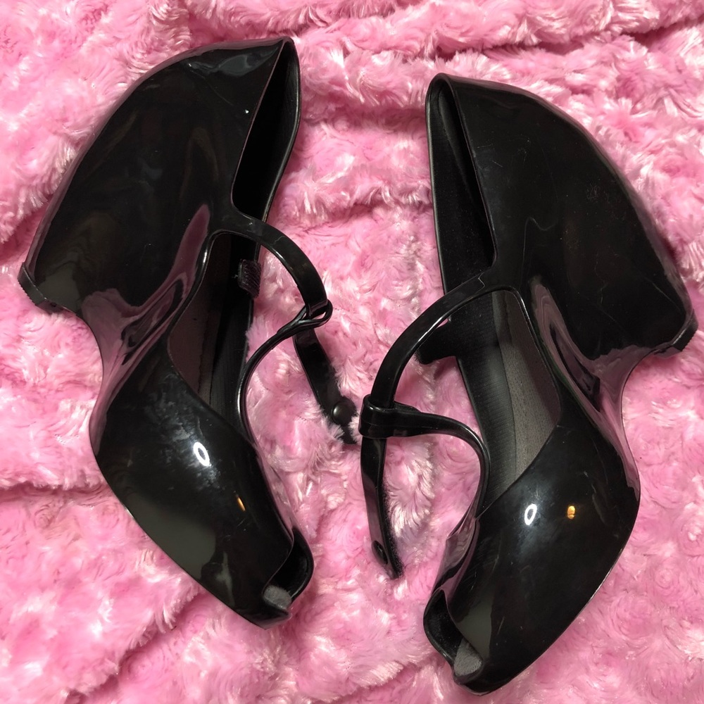 MELISSA Mary Jane bubble wedges heels black vinyl